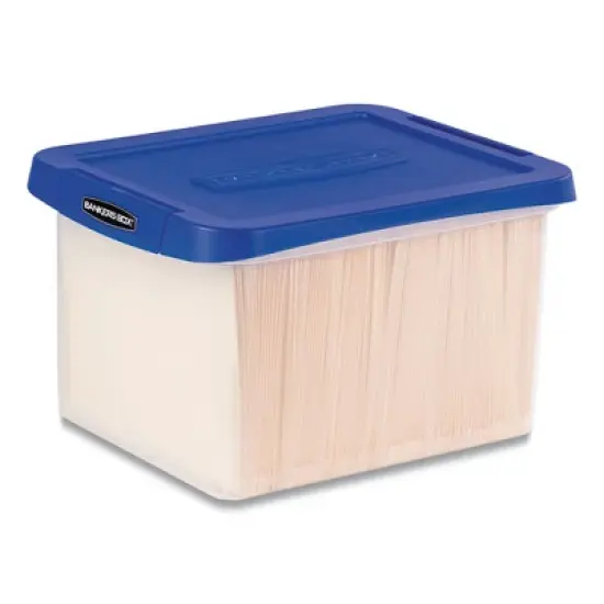 Bankers Box Heavy Duty Plastic File Storage, Letter/Legal Files, 14" x 17.38" x 10.5", Clear/Blue image {1}