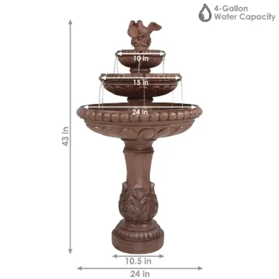 Sunnydaze 43"H Electric Resin and Concrete 3-Tier Pair of Doves Outdoor Water Fountain image {2}