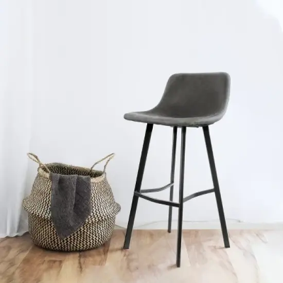Elama Faux Leather Bar Stool in Gray with Black Legs image {8}