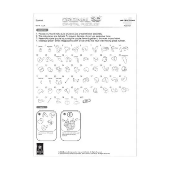 Bepuzzled Brown Squirrel 3D Crystal Puzzle - 55pc: Fine Motor Skills, Animals Theme, Plastic Material image {5}