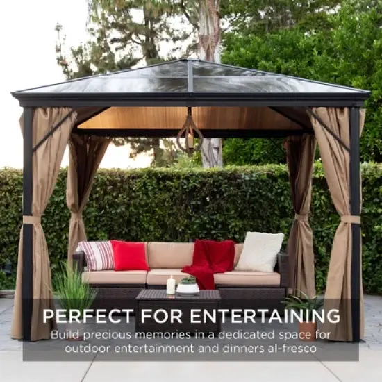 Best Choice Products 10x10ft Hardtop Gazebo, Outdoor Aluminum Canopy for Backyard, Garden w/ Side Curtains, Netting image {5}
