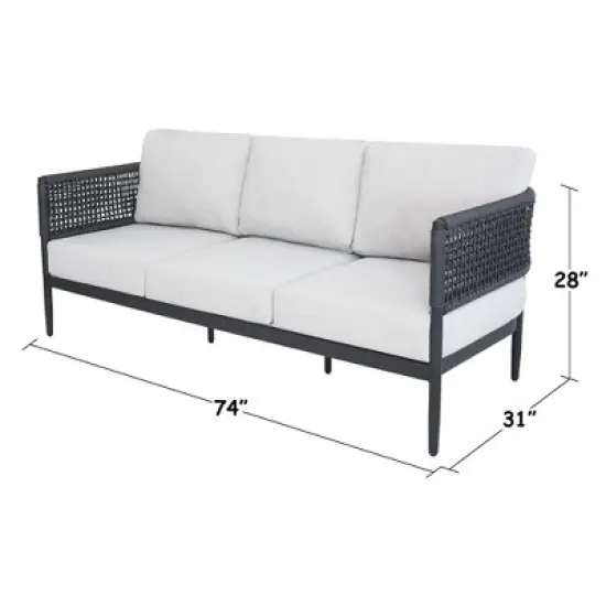 International Concepts Woven Abaca Rope Outdoor Patio 3 Seater Sofa with Cushions image {5}