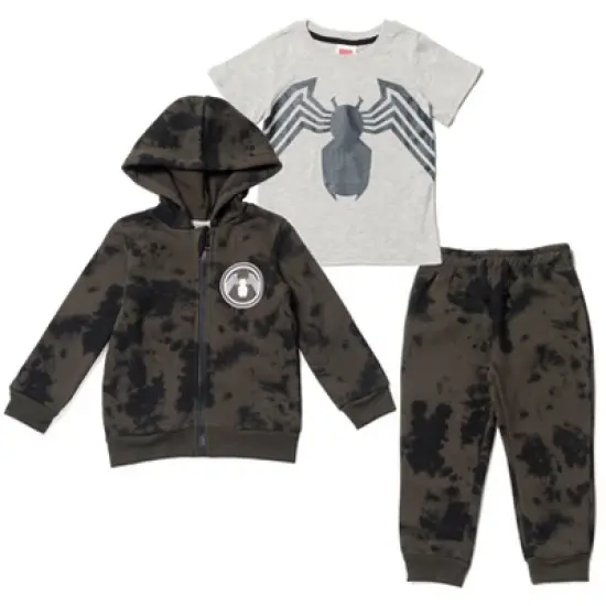 Marvel Avengers Spider-Man Little Boys Zip Up Fleece Hoodie Graphic T-Shirt and Jogger 3 Piece Outfit Set Toddler to Big Kid image {8}