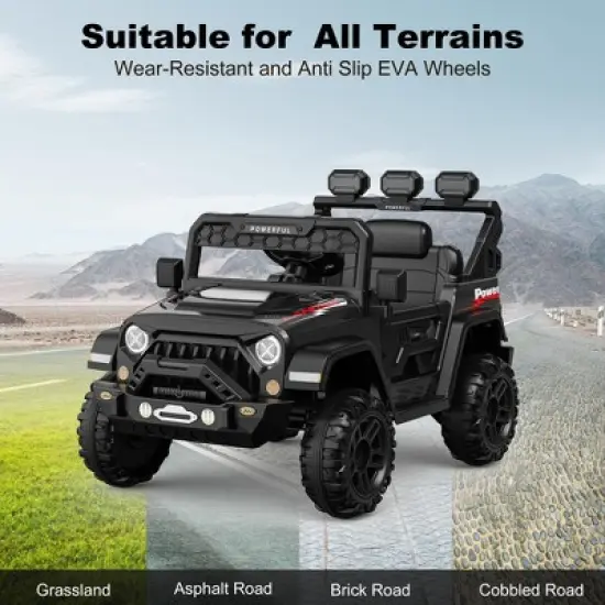 12V Kids Ride-On Truck with Remote Control, 3-Speed Electric Car with Music, LED Lights, Safety Features, Battery Power Wheels Car for Kids image {4}