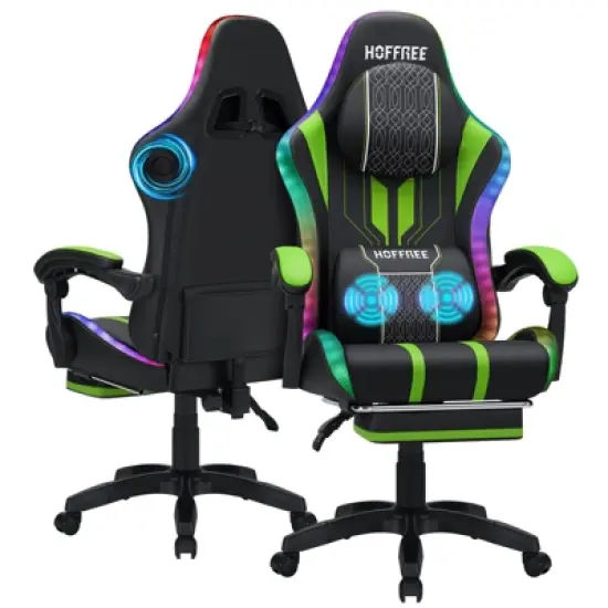 Hoffree Extra Large Massage Gaming Chair Ergonomic Office PC Chair with Bluetooth Speaker & RGB Light image {12}