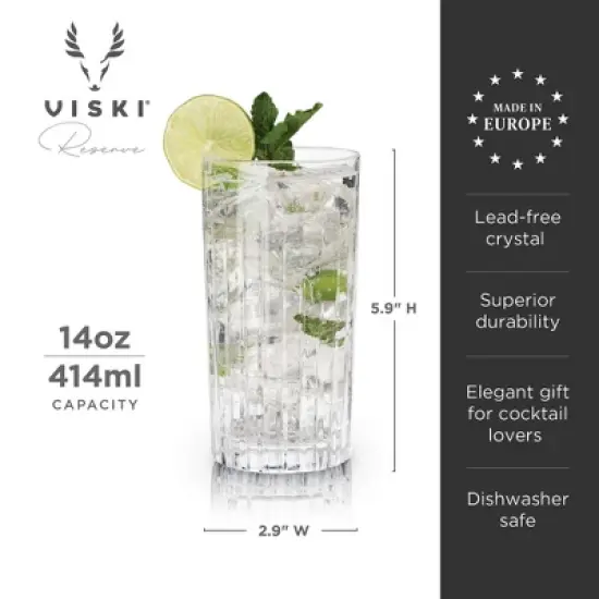 Viski Crystal Highball Glasses - Collins Glasses Set of 4 - 14oz Cocktail Glass for Wedding or Anniversary and Special Occasions Gift Ideas, Clear image {2}