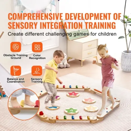 VEVOR Balance Beam Stepping Stones, 6 PCS Wooden Toddler Balance Boards, Montessori Toy for Kids 2-6, Build Coordination and Gross Motor Skills image {2}