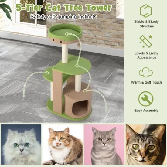 Costway 5-Tier Cat Tree Tower 44'' Cat Climbing Stand Perch with Sisal Scratching Posts image {8}
