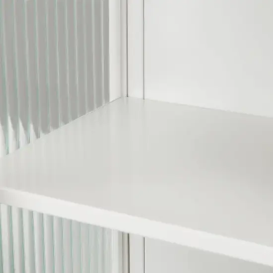 23.62" Glass Door Wall Cabinet with 2-Tier Enclosed Storage, Open Shelves and Towel Rack, White - ModernLuxe image {8}