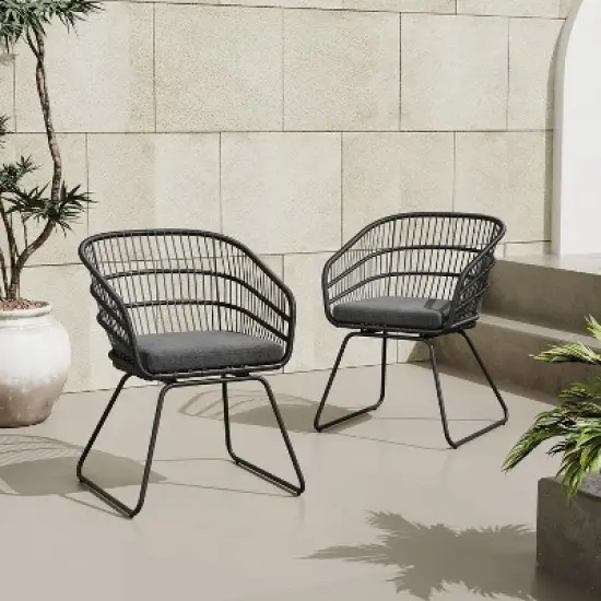 Christopher Knight Home Lemere Outdoor Wicker and Metal Upholstered Dining Chairs (Set of 2) image {10}
