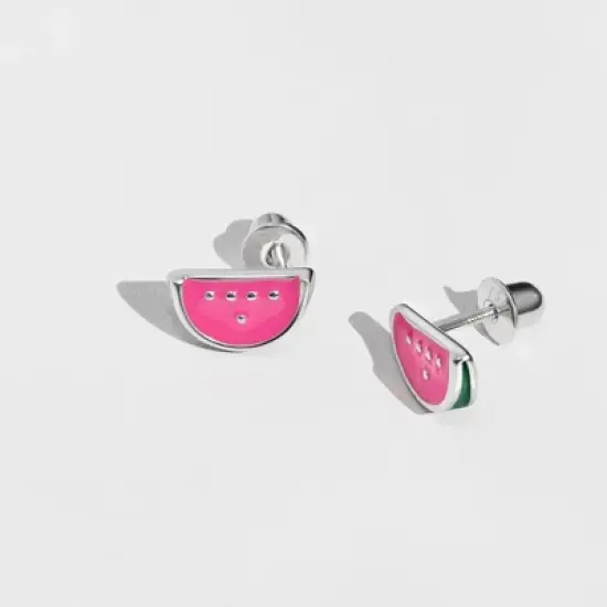 Girls' Yummy Watermelon Screw Back Sterling Silver Earrings - In Season Jewelry image {3}
