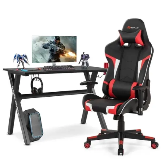 Costway X-Shaped Gaming Desk & Racing Style Massage Chair Set Home Office Black+White/Blue/Grey/Red image {12}