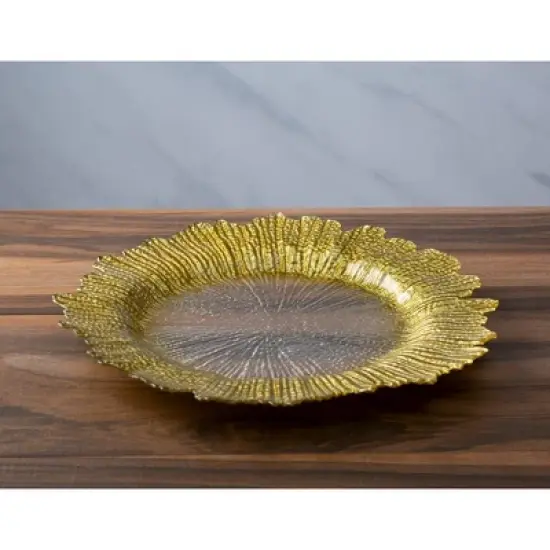 Classic Touch Set of 4 Gold Flower Shaped Chargers - 13"D image {1}