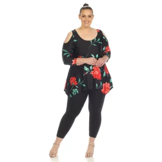 Plus Size Floral Printed Cold Shoulder Tunic image {4}