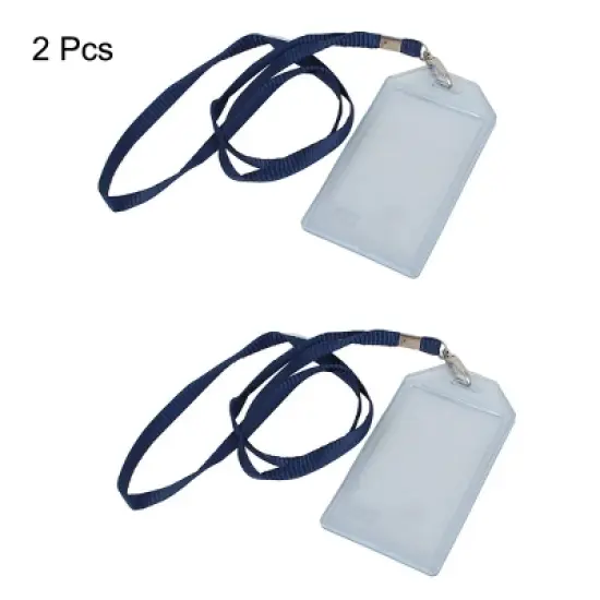 Unique Bargains Office Factory Plastic Name ID Card Container w Blue Nylon Lanyard Clear 2 Pcs image {1}
