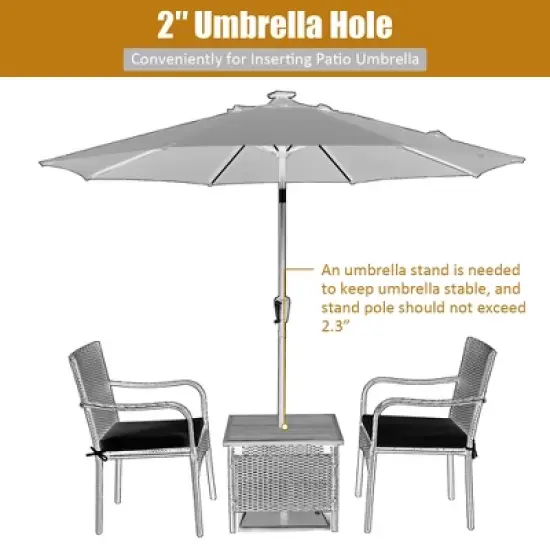 Costway 3PCS Patio Rattan Furniture Bistro Set Wood Side Table Stackable Chair image {7}