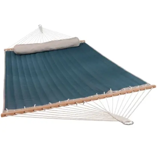 Sunnydaze 2-Person Outdoor Quilted Fabric Hammock with Spreader Bars with Freestanding Stand and Detachable Pillow - 350 lb Capacity - Tidal Wave image {5}