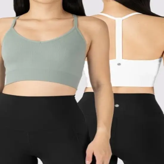 Yogalicious 2 Pack Ribbed Seamless V-Neck Bra image {10}