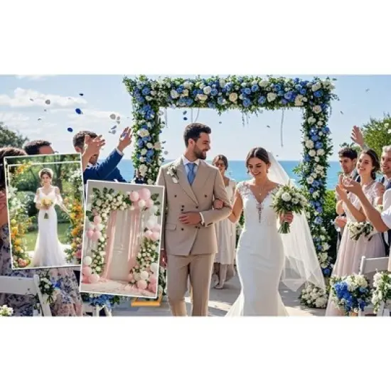 GustoWave 8.2FTx8.2FT Wedding Arch Backdrop Stand Square, Metal Rectangular Arch Frame Balloon Arch Stand image {5}