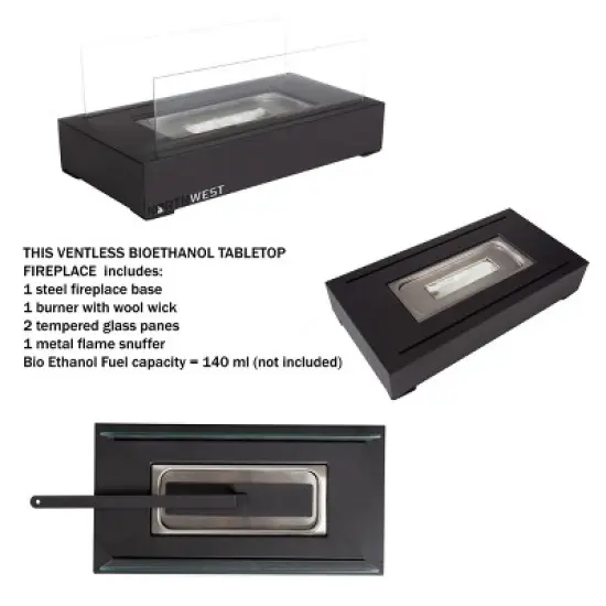 Hastings Home Bio Ethanol Ventless Tabletop Fire Pit with 360-View (Black) image {3}