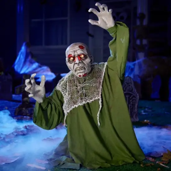 Joyfy Halloween Decor Zombie Groundbreaker, Light Up Eyes Creepy Animated Zombie for Halloween Party Outdoor Lawn Patio Yard Decoration image {2}