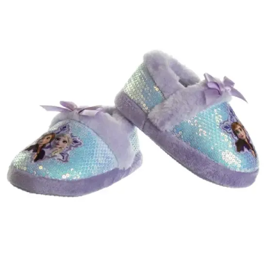 Disney Frozen Girl Slippers - Elsa and Anna Plush Lightweight Warm Comfort Soft Aline House Shoes - Purple (sizes 5-12 Toddler-Little Kid) image {2}