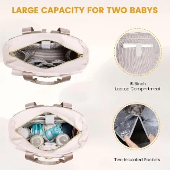 Itopfox Large Capacity Diaper Bag Backpack with Insulated Pockets, Changing Pad, Pacifier Case, and Anti-Theft Laptop Compartment for Women and Men image {7}