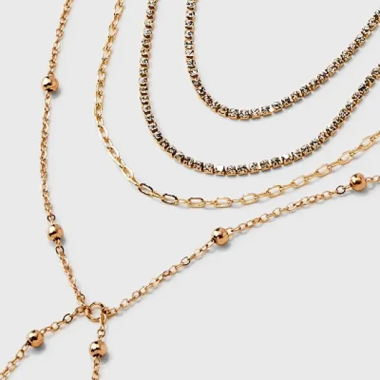 Ball Chain Y-Line Necklace Set 4pc - A New Day&trade; Gold image {4}