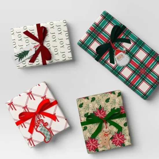 4 pk Christmas Velvet Ribbon Gift Packaging Accessories Red/Green - Wondershop&trade; image {1}