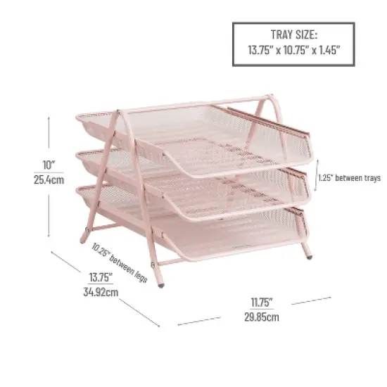 Mind Reader 3-Tier File Storage for Office Metal Mesh Pink image {2}