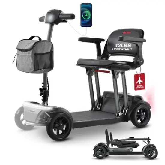Scooters for Adults 4 Wheel Powered Mobility Scooters Lightweight Folding Electric Bike for Seniors 265 lbs Capacity Bicycle USB Charger Port Black image {8}