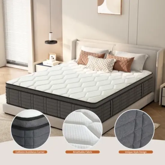 CSBDHOME Premium Hybrid Mattress with Pocket Springs &ndash; Twin, Full, Queen, King Sizes &ndash; Medium Firm, Pressure Relief & Motion Isolation image {3}