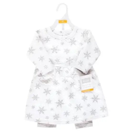 Hudson Baby Toddler Girl Quilted Cotton Dress and Leggings, Silver Snowflakes image {1}