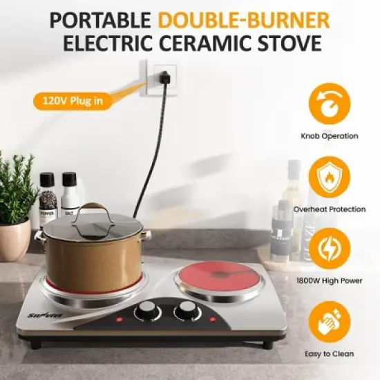 Heynemo 1800W Burner Portable Electric Ceramic Stove, C Knob Control, Indicator Light, Compatible with All Cookware for Multiple Cooking Scenarios image {3}