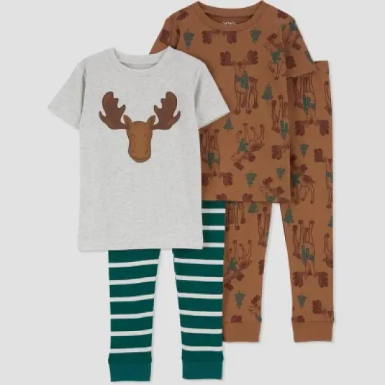 Carter's Just One You&reg; Toddler Boys' Striped Moose Short Sleeve Pajama Set - Brown/Green image {3}
