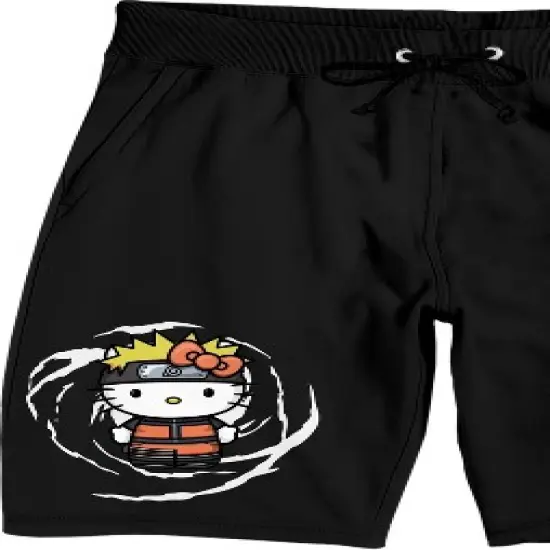 Naruto X Hello Kitty Character Panels Men's Short Sleeve Shirt & Sleep Shorts Set image {4}