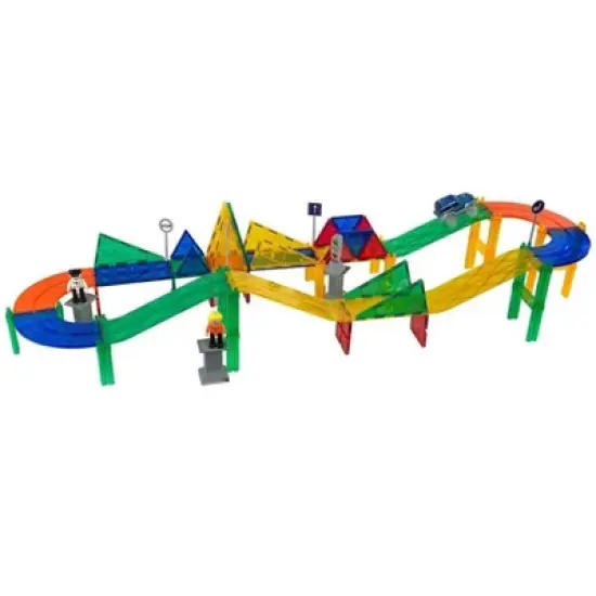 Mag Genius 55 pieces Magnetic Speedway Racetracks with Self Driving Battery Powered Race Cars image {2}