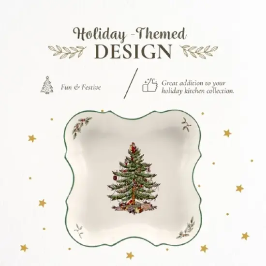 Spode Christmas Tree Devonia Tray - 8.5 Inch Festive Serving Bowl in Fine Earthenware for Salad, Pasta, Fruit - Microwave, Dishwasher, Oven Safe image {2}