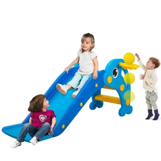 Sandinrayli 3 in 1 Toddler Slide, Baby Slide Climber Playset with Basketball Hoop and Ball, Indoor and Outdoor Playground for Kids Pink image {13}