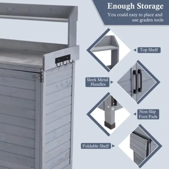 Garden Potting Bench Table, Outdoor Garden Horticultural Wooden Storage Cabinet, Solid Wood Planting Work Bench with Open Top image {5}