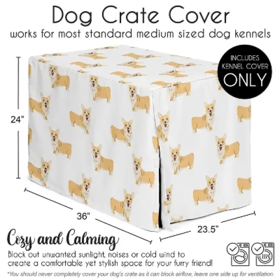 Sweet Jojo Designs Boy, Girl, Unisex/Gender Neutral Dog Crate Kennel Cover 36in. Corgi Cartoon Puppy Orange and White image {4}