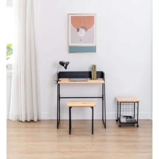 2pc Aero Desk Set Natural - Boraam: Compact, Mid-Century Modern, 36" Width, Metal Frame image {10}