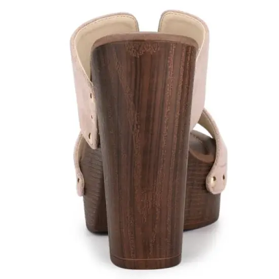 Allegra K Women's Faux Suede Platform High Block Heel Slides Sandals image {3}