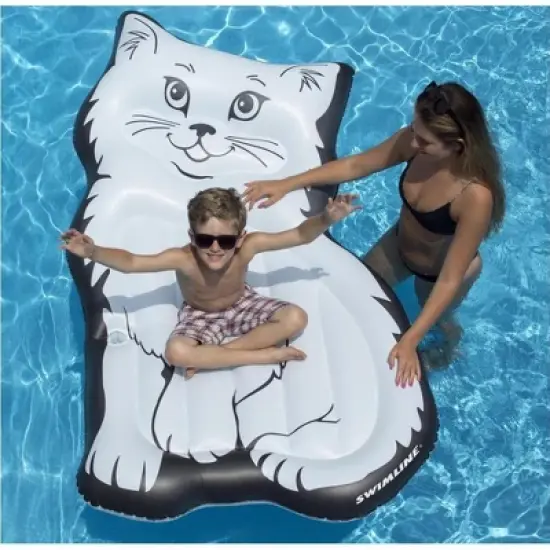 Swimline 79&rdquo; Inflatable Swimming Pool 1-Person Lounging Perfect Kitty Mattress - Black/White image {2}