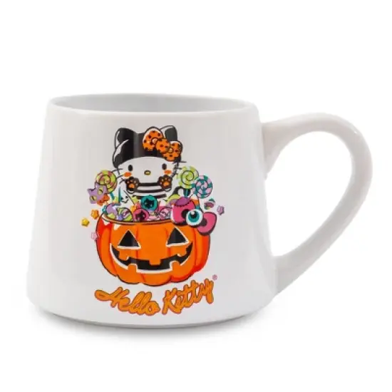 Silver Buffalo Sanrio Hello Kitty Pumpkin Candy Burglar Tapered Pottery Mug | Holds 14 Ounces image {1}