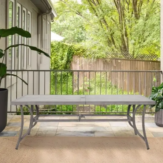 COWLOW Patio Dining Table for 6, Large Rectangle Aluminum Slat Table with Umbrella Hole, All-Weather Outdoor Dining for Lawn, Garden, Poolside image {5}