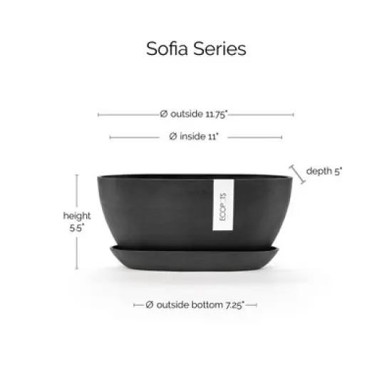 Ecopots Sofia Durable Modern Oval Indoor/Outdoor Recycled-Based Composite Flower Pot Planter w/ Water Reservoir image {1}