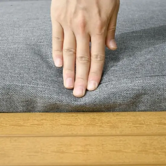 Outsunny 3 Piece Patio Furniture Set, Outdoor Sofa Set with Chaise Lounge & Loveseat, Soft Cushions, Woodgrain Plastic Table, L-Shaped Sectional, Gray image {4}