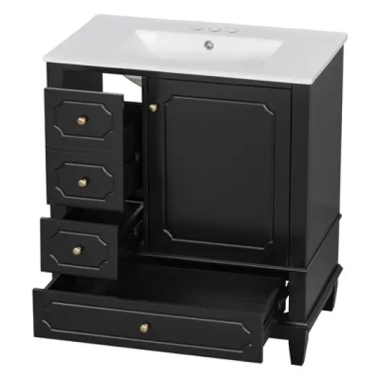 Whisen 30" Bathroom Vanity with Sink, Soft-Close Door & 3 Drawers image {8}