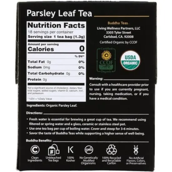 Buddha Teas Organic Parsley Grey Leaf Tea - Case of 6/18 Bags image {2}